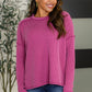 Wander & Rest Cable Ribbed Knit Drop Shoulder Top in Plum