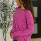 Wander & Rest Cable Ribbed Knit Drop Shoulder Top in Plum