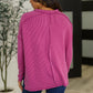 Wander & Rest Cable Ribbed Knit Drop Shoulder Top in Plum