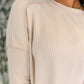 Wander & Rest Cable Ribbed Knit Drop Shoulder Top in Sand Beige