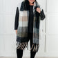 Wanderlust Wrap Oversized Plaid Fringe Scarf in Grey and Jade