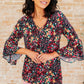 Willow Bell Sleeve Top in Black Multi Ditsy Floral