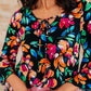 Willow Bell Sleeve Top in Black and Emerald Floral