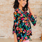 Willow Bell Sleeve Top in Black and Emerald Floral