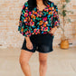 Willow Bell Sleeve Top in Black and Emerald Floral