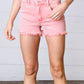 Ash Pink Denim Button Enclosure Frayed Hem Shorts