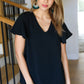 Keep Your Cool Black Flutter Sleeve V Neck Top