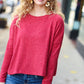 Stay Awhile Red Ribbed Dolman Cropped Sweater