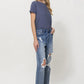 Stretch Mom Jeans w/ Spatter Detail and Cuff