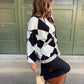 PREORDER: Contrast Trim Cardigan in Black Checkers