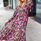 Go For It Forest & Lavender Floral Print Notched Neck Tiered Maxi Dress