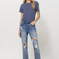 Stretch Mom Jeans w/ Spatter Detail and Cuff