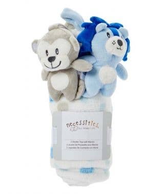 Polka Dot Plush Toy Stroller Blanket Set - Blue