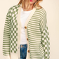 Button Down Checker Stripe Sweater Cardigan