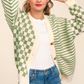 Button Down Checker Stripe Sweater Cardigan