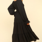 Smocking Maxi Woven Dress with Side Pockets in Black