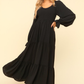 Smocking Maxi Woven Dress with Side Pockets in Black