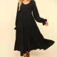 Smocking Maxi Woven Dress with Side Pockets in Black