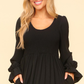 Smocking Maxi Woven Dress with Side Pockets in Black