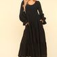 Smocking Maxi Woven Dress with Side Pockets in Black