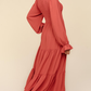 Smocking Maxi Woven Dress with Side Pockets in Marsala