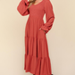 Smocking Maxi Woven Dress with Side Pockets in Marsala