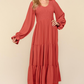 Smocking Maxi Woven Dress with Side Pockets in Marsala