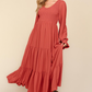 Smocking Maxi Woven Dress with Side Pockets in Marsala