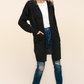 Stripe Textured Open Cardigan with Pockets in Black