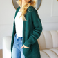 Stripe Textured Open Cardigan with Pockets in Hunter Green