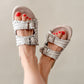 Intertwine Dual Woven Strap Slide in White