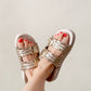 Intertwine Dual Woven Strap Slide in Champagne
