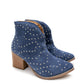 Twilight Studded Heeled Ankle Boot in Denim