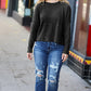 Stay Awhile Black Ribbed Dolman Cropped Sweater