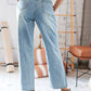 Cotton Washed High Waist Ripped Patchwork Straight Leg Jeans