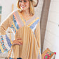 Mustard Ethnic Stripe Two Tone Bell Sleeve Knit Top