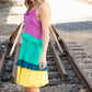 Fuchsia Shoulder Strap Color Block Tiered Ruffle Dress
