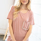 Rose Loose Fit Rib Knit Lace Edge Front Pocket Top