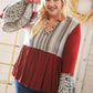 Berry Hacci Aztec Multistripe Outseam Bell Sleeve Top