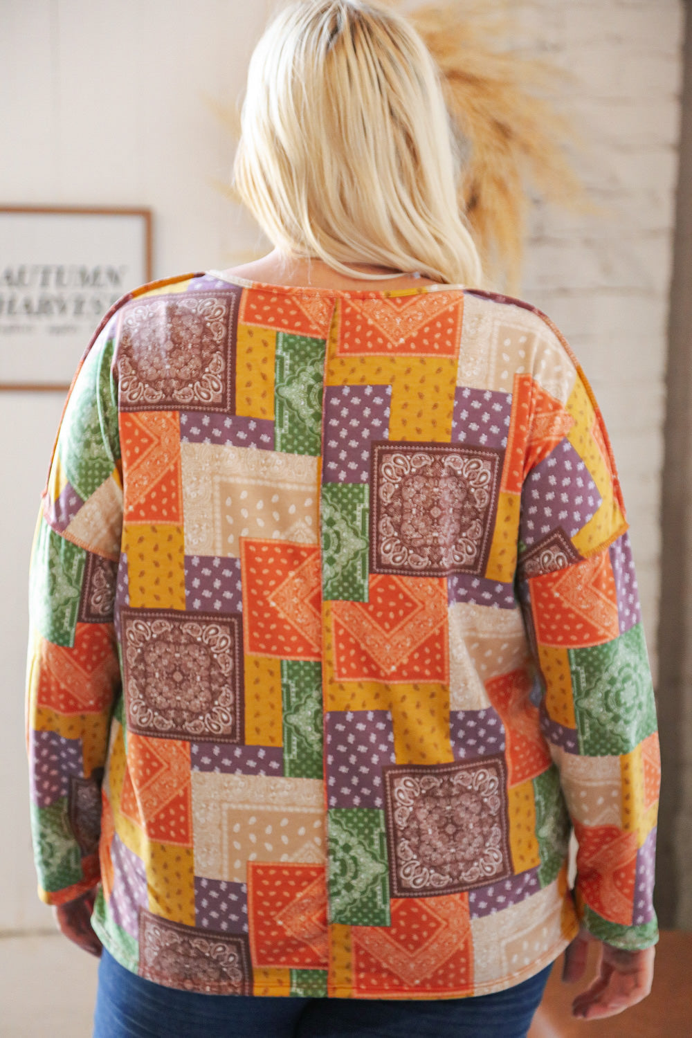 Multicolor Patchwork Button Down Terry Outseam Top