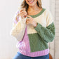 Ivory & Green Colorblock Cable Knit Sweater